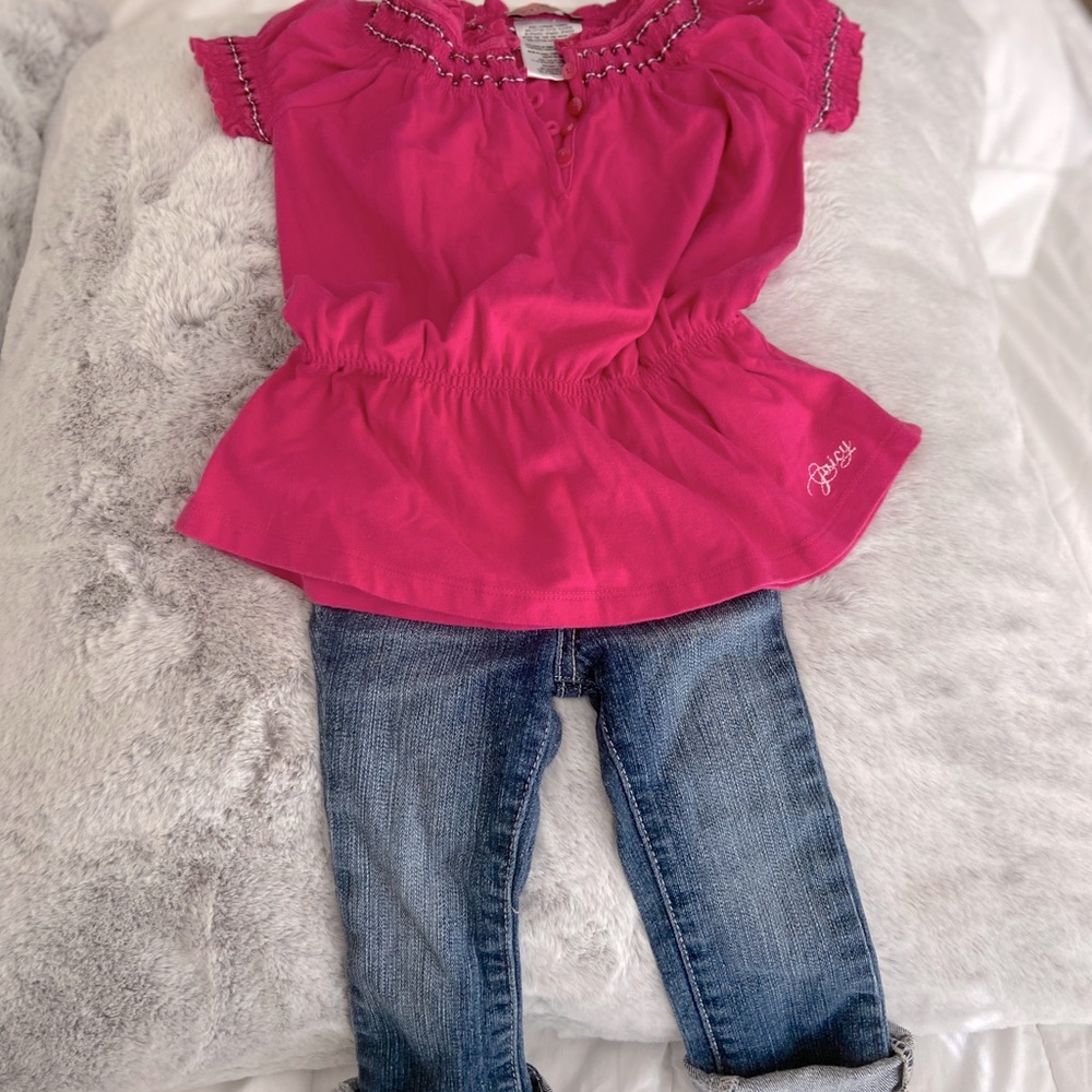 Juicy Couture pink elastic waist top/ Joes jeans